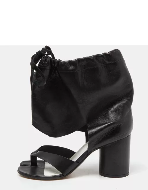 Maison Martin Margiela Black Leather Thong Ankle Cuff Block Heel Sandal