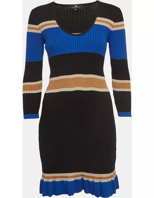 Elisabetta Franchi Multicolor Striped Rib Knit Long Sleeve Midi Dress