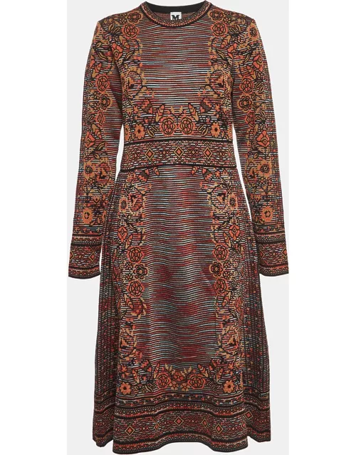 M Missoni Brown Floral Intarsia Knitted Long Sleeve Midi Dress