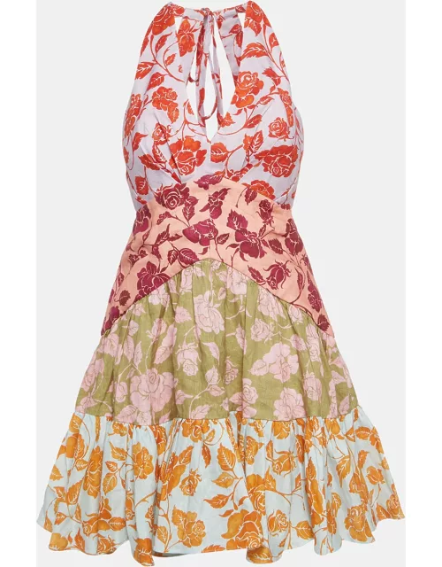 Zimmermann Multicolor Floral Printed Linen Lovestruck V-Neck Mini Dress