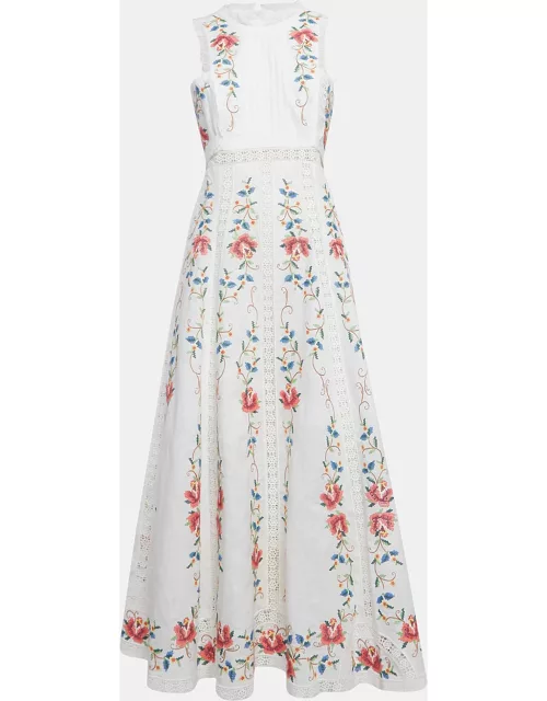 Zimmermann White Laelia Cross Stitch Cotton Blend Sleeveless Mid Dress
