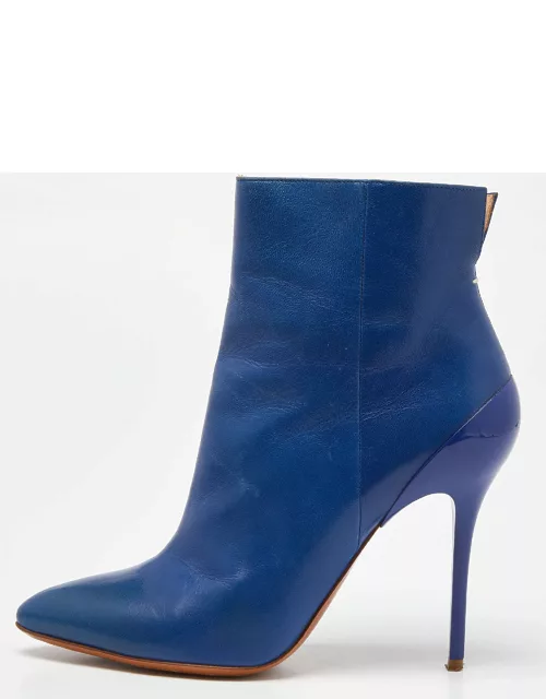 Maison Martin Margiela Navy Blue Leather Pointed Toe Ankle Bootie