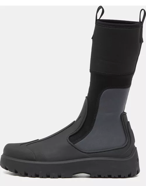 Dior Black/Grey Rubber and Fabric Basket Mid Calf Boot