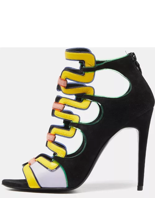 Pierre Hardy Multicolor Suede and Leather Cut Out Open Toe Bootie
