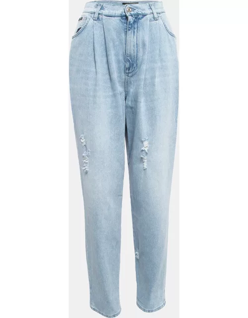 Dolce & Gabbana Light Blue Ripped Denim Pleated Jeans M Waist 28"