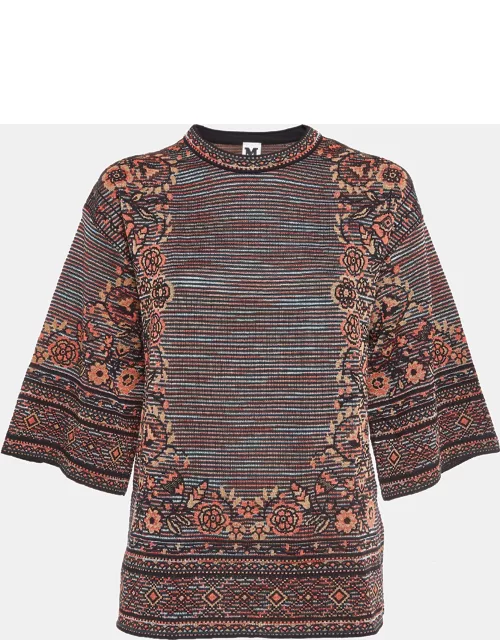 M Missoni Brown Floral Intarsia Knit Long Sleeve Top