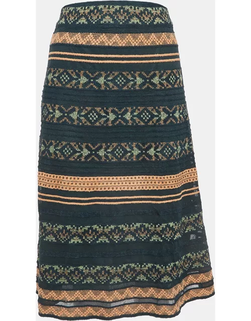 M Missoni Green Stripe Knit Midi Skirt