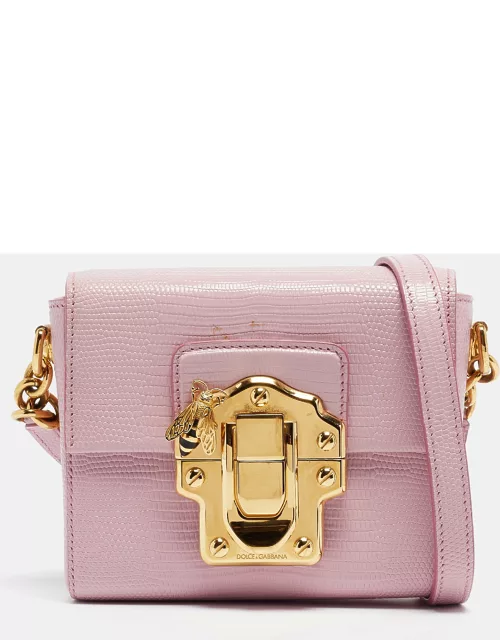 Dolce & Gabbana Pink Lizard Embossed Leather Mini Lucia Crossbody Bag