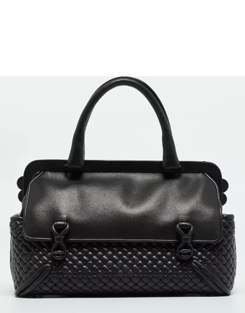 Bottega Veneta Black Intrecciato Leather Frame Expandable Bag