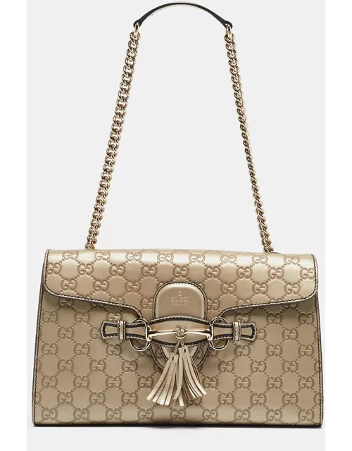 Gucci Light Gold Guccissima Leather Medium Emily Chain Shoulder Bag