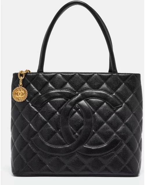 Chanel Black Quilted Caviar Leather Medallion Bag