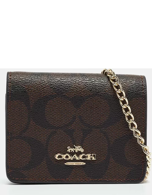 Coach Black/Brown Signature Coated Canvas and Leather Mini Chain Card Case