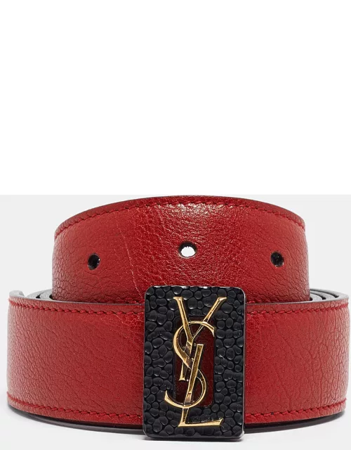 Yves Saint Laurent Red/Black Leather Monogram Reversible Waist Belt