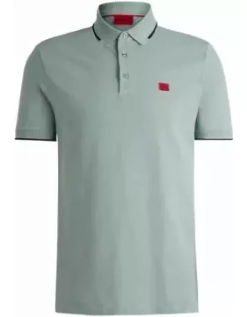 Cotton-piqu slim-fit polo shirt with red logo label- Light Grey Men's Polo Shirt