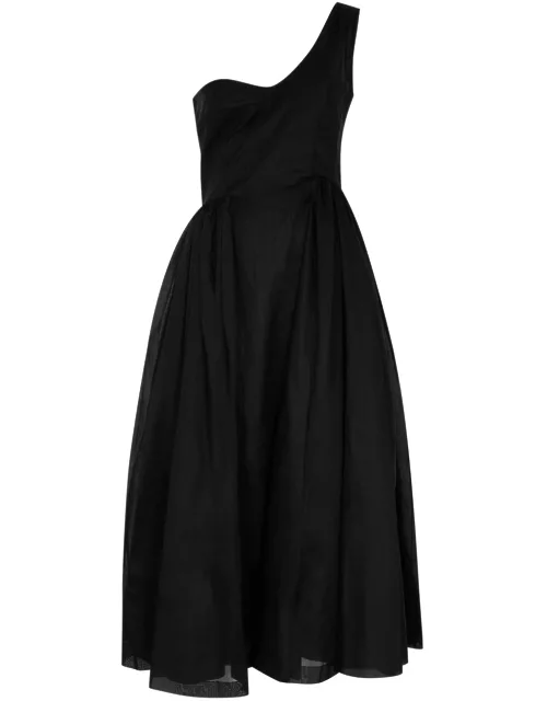 A. W.A. K.E Mode One-shoulder Organza Midi Dress - Black - 40 (UK12 / M)