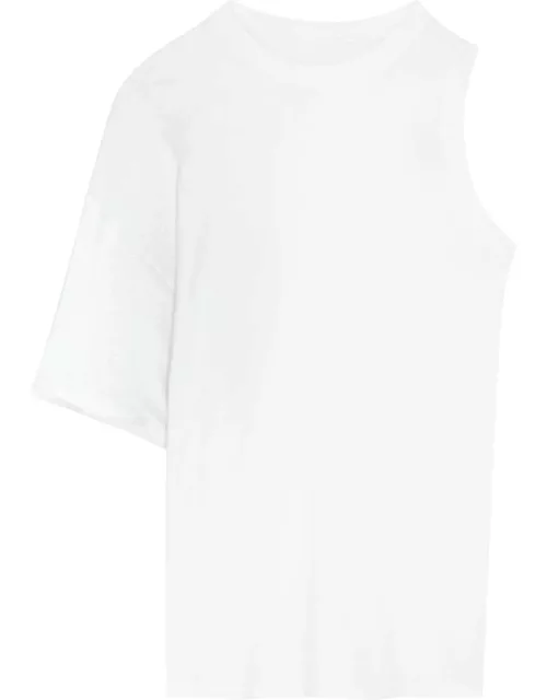 A. W.A. K.E Mode Asymmetric One-sleeve Cotton T-shirt - White - L (UK14 / L)