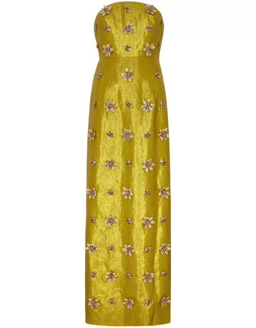 Huishan Zhang Lorena Embellished Taffeta Maxi Dress - Light Gold - 10 (UK10 / S)
