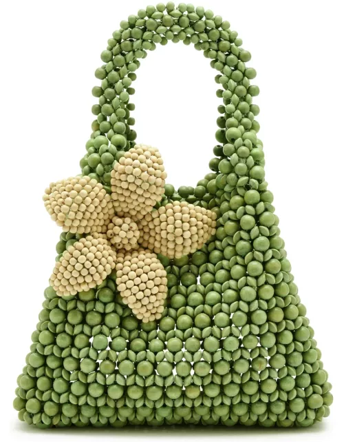 Aranaz Flora Beaded top Handle bag - Green