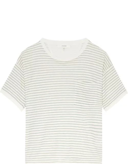 Frame Striped Linen T-shirt - Green - L (UK14 / L)