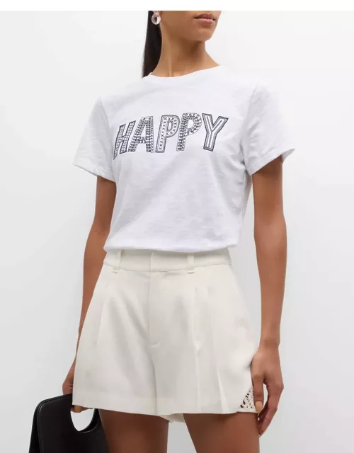 Embroidered Happy Short-Sleeve Cotton Tee