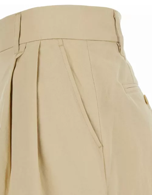 Dunst Beige Bermuda Shorts With Pinces In Cotton And Linen Woman