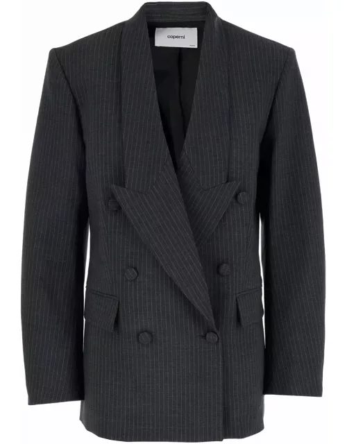 Coperni Grey Pinstripes Double-breasted Jacket In Wool Woman
