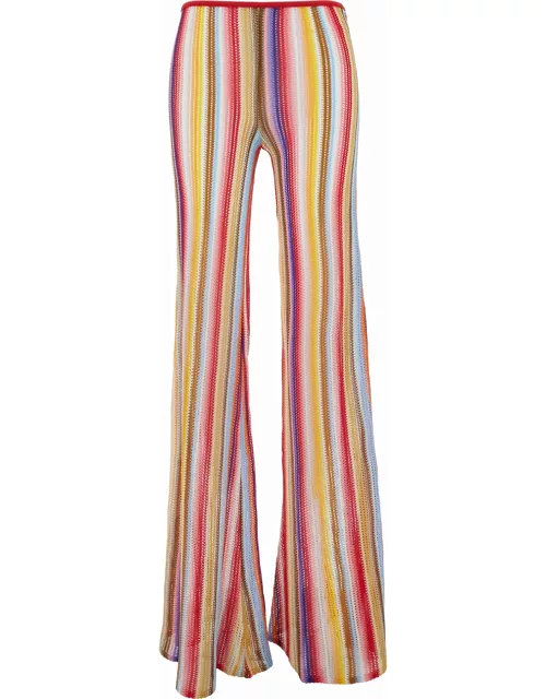 Missoni Multicolor Flare Pants With Stripe Motif In Viscose Crochet Woman
