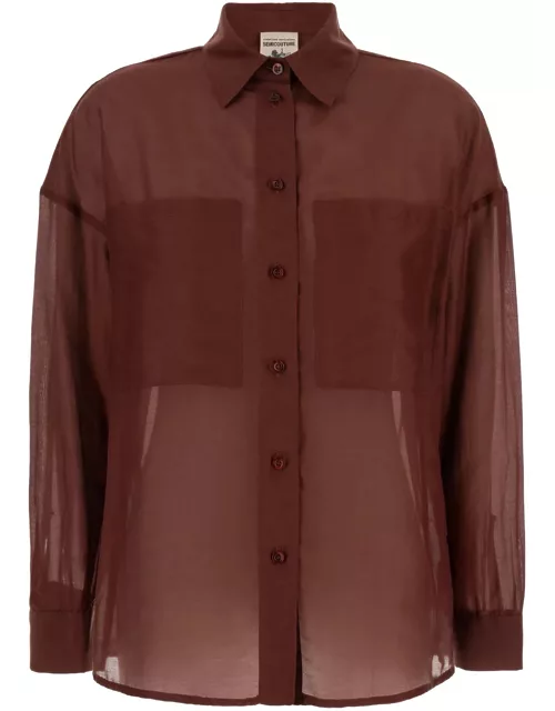SEMICOUTURE Brown Shirt With Pockets In Cotton Woman