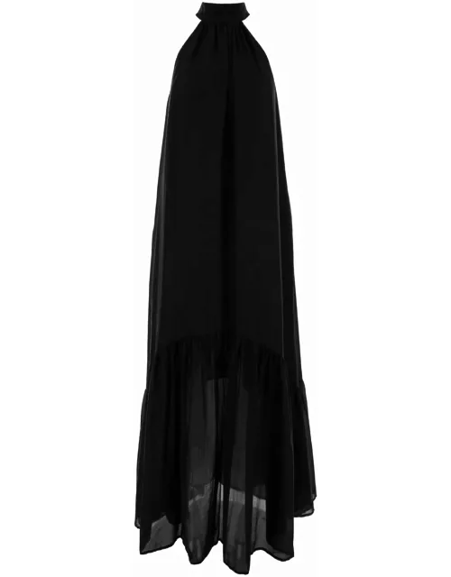 SEMICOUTURE Black Maxi Dress With Stand Up Collar In Cotton And Silk Woman