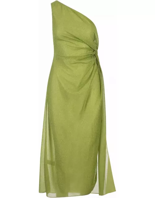 Oseree Lime Lumiere One-shoulder Midi Dres
