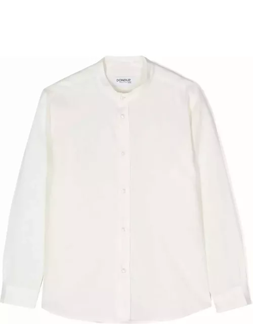 Dondup White Linen Blend Shirt With Mandarin Collar