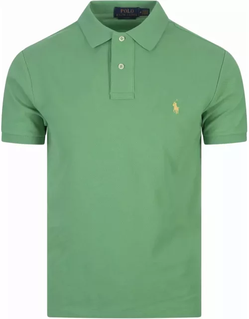 Ralph Lauren Slim-fit Polo Shirt In Light Green Piqué