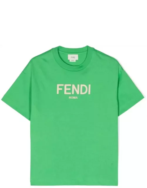 Fendi T-shirt Verde In Jersey Di Cotone Bambino