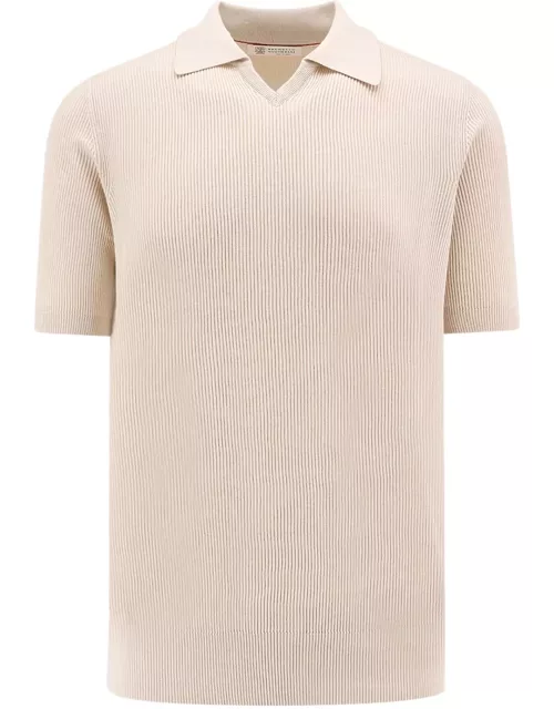 Brunello Cucinelli Cotton Rib Knit Polo Shirt