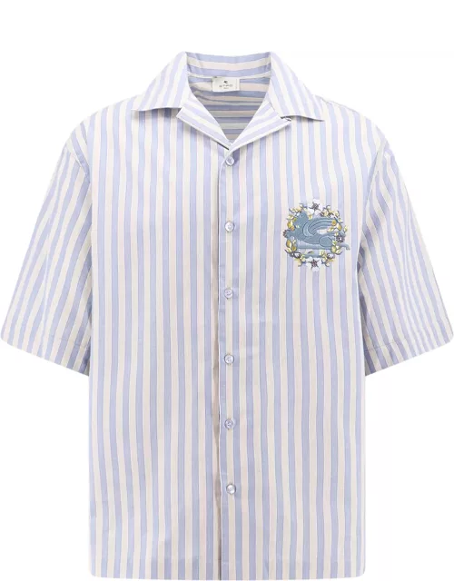 Etro Light Blue And White Striped Bowling Shirt
