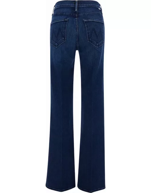 Mother Blue Five-pocket Straight Jeans In Stretch Cotton Blend Denim Woman