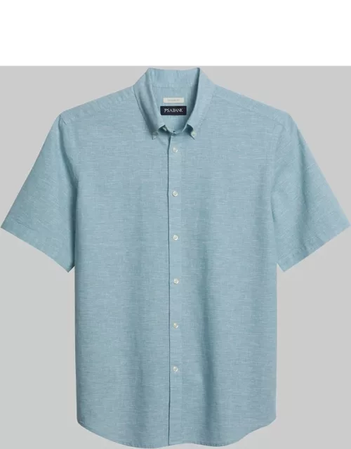 JoS. A. Bank Men's Tailored Fit Linen Blend Short Sleeve Casual Shirt, Meadowbrook, Smal
