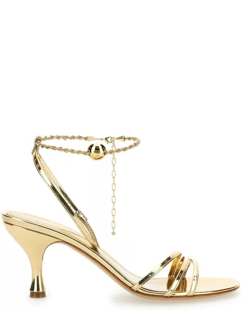Ferragamo Gold Tone Sandals With Chain In Patent Leather Woman