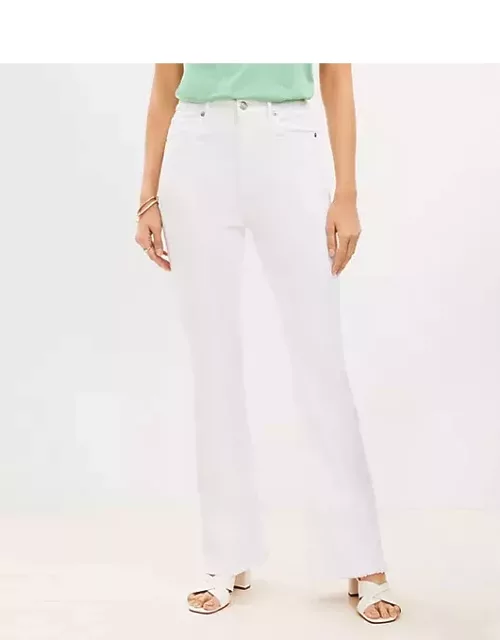 Loft Petite Curvy Frayed High Rise Slim Flare Jeans in White