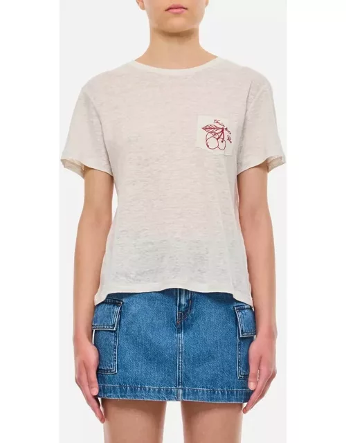 Golden Goose Linen T-shirt With Embroidered Pocket White