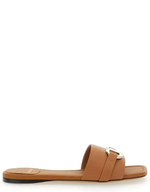 Ferragamo leah Brown Slide Sandals In Leather Woman
