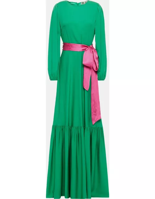 Diane Von Furstenberg Green/Pink Silk Maxi Dres