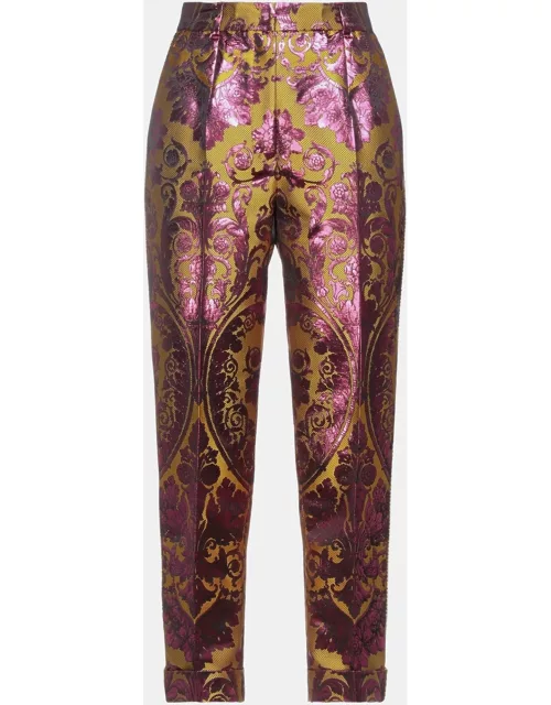 Dolce & Gabbana Yellow/Pink Baroque Print Polyester Pant