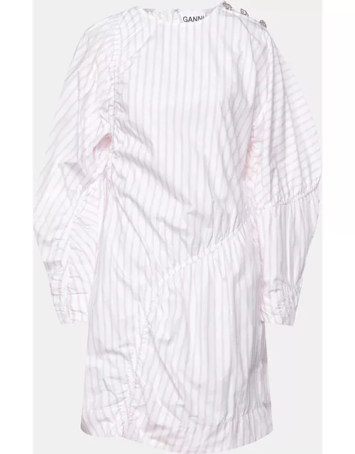 Ganni White Striped Cotton Mini Dress L (EU 40)