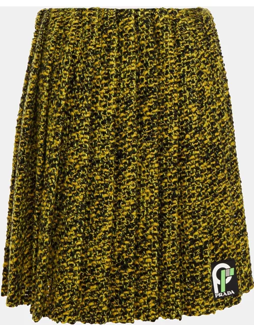 Prada Yellow/Black Virgin Wool Knee Length Skirt
