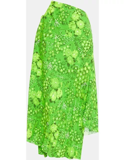 Balenciaga Green Floral Print Crepe Asymmetric Skirt L (FR 40)