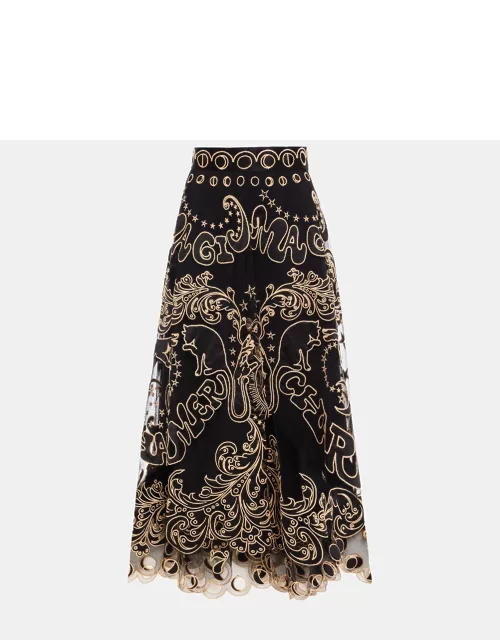 Zimmermann Black Embroidered Tulle Midi Skirt