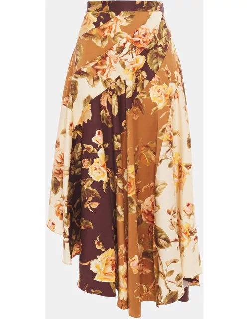 Zimmermann Brown Floral Print Silk Midi Skirt