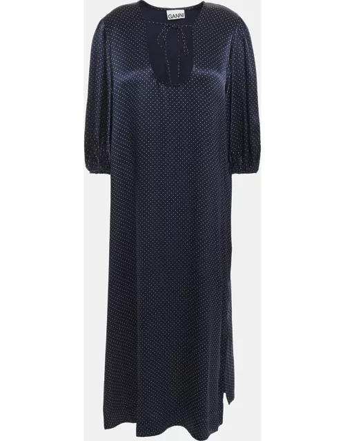 Ganni Blue Dotted Satin Midi Dress S (EU 36)