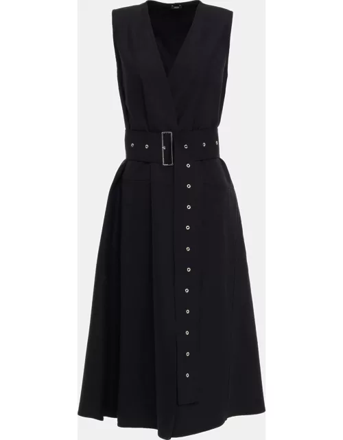 Joseph Black Virgin Wool Belted Midi Dress M (FR 38)